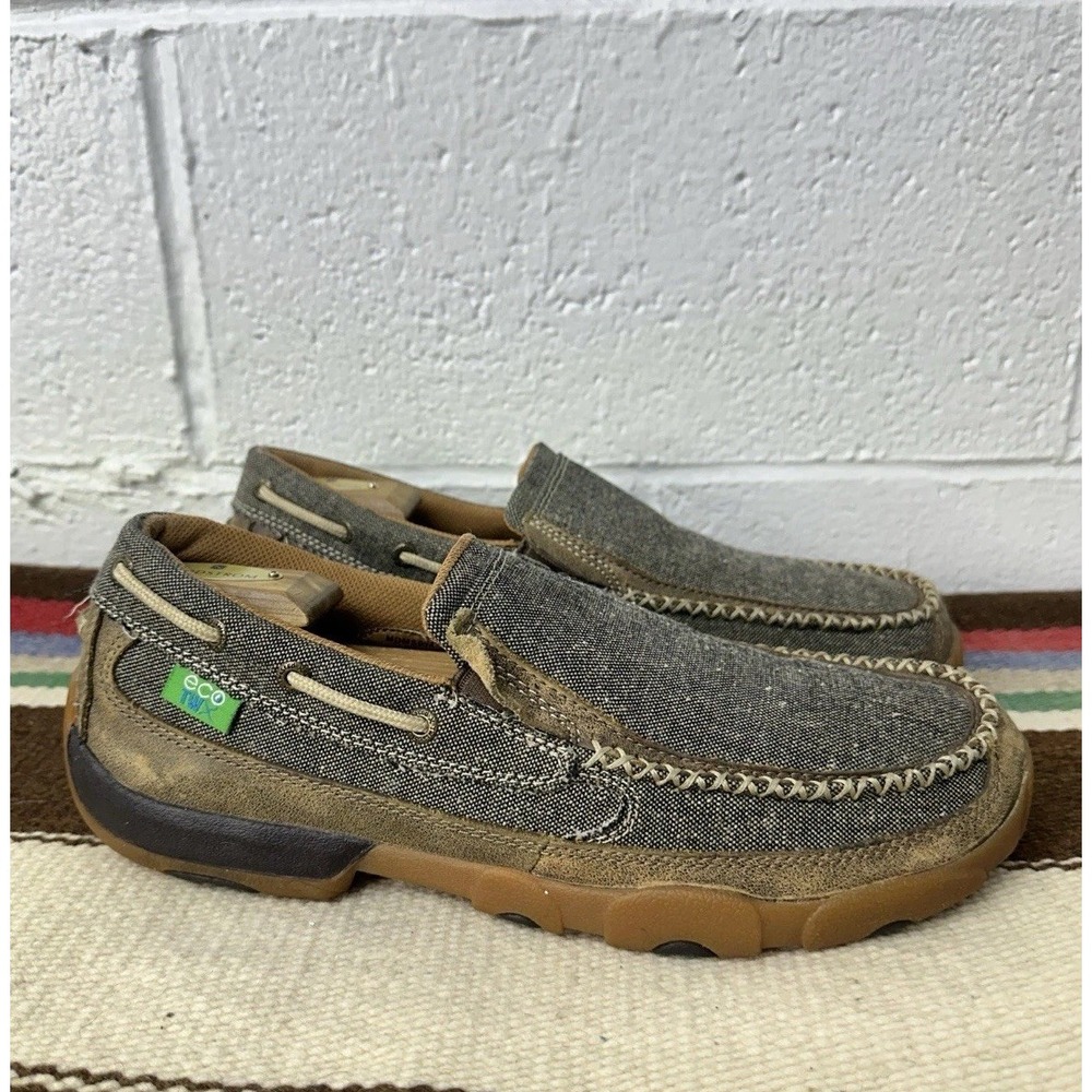 Twisted X ecoTWX Men's Brown Fabric Slip-On Moc Toe Loafers Size 10